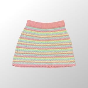 Striped Pastel Knit Sweater Wild fable crochet mini skirt scalloped colorful